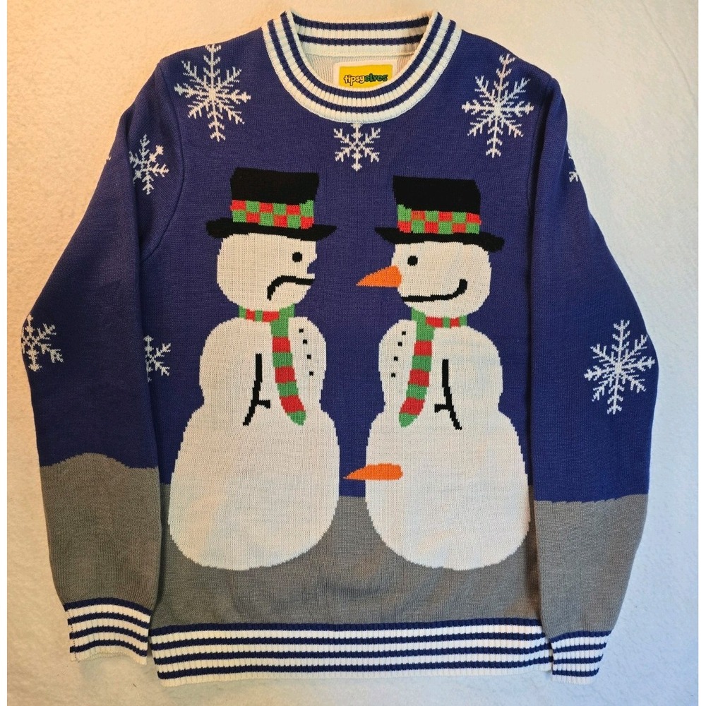 Tipsy Elves Ugly Christmas Sweater Medium Snowman Blue